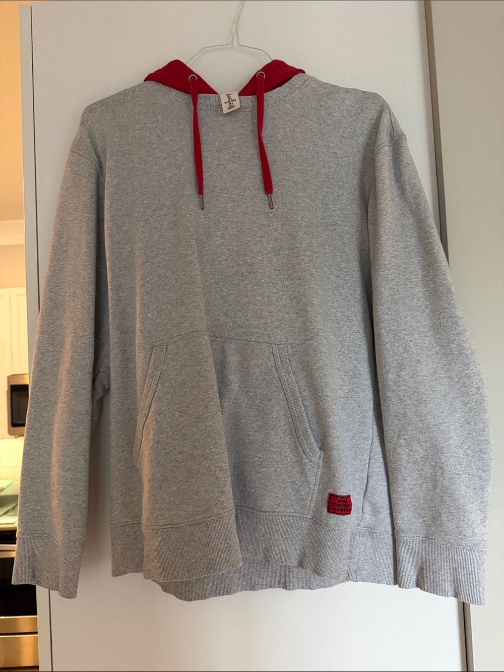 H&M Men's Gray Crewneck Sweatshirt with Red Hood & Drawstrings